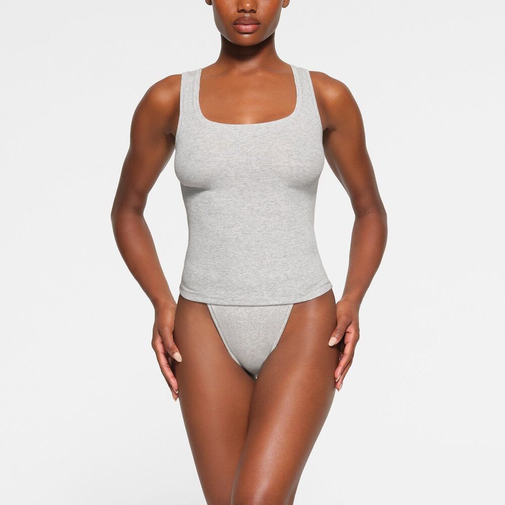 Skims Cotton Rib Tank Light Heather Grey Size Medium